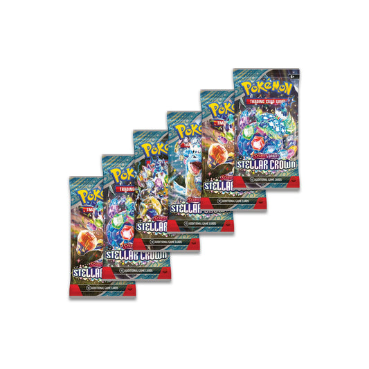 Paquete de refuerzo de la Corona Estelar Escarlata y Violeta de JCC Pokémon (6 sobres)